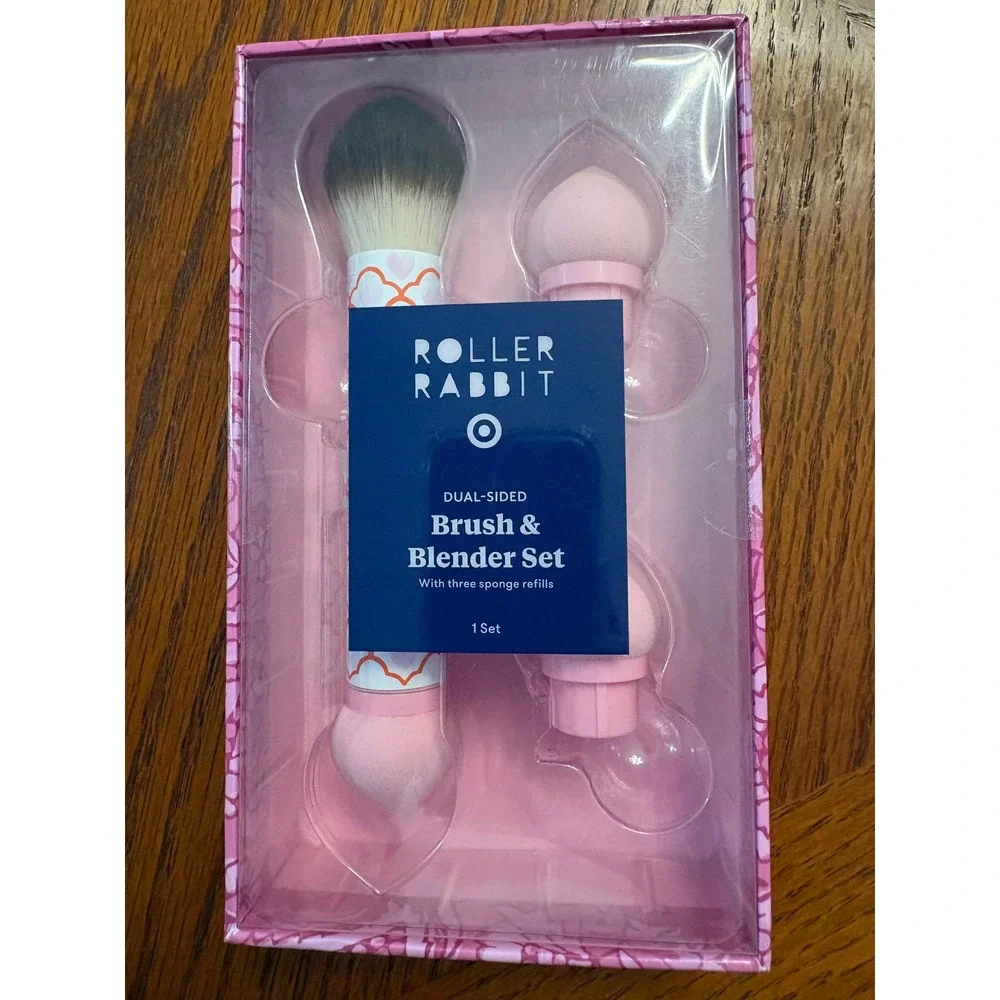 Roller Rabbit Target Dual Sided Makeup Brush and Blender Set with 3 Refills New